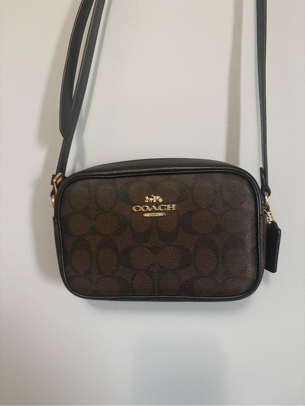 Coach Signature Brown and Black Crossbody Camera Bag